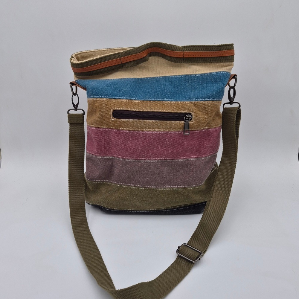 CVFAJI Striped Canvas Crossbody Bag Multi Color Boho Shoulder Purse Large